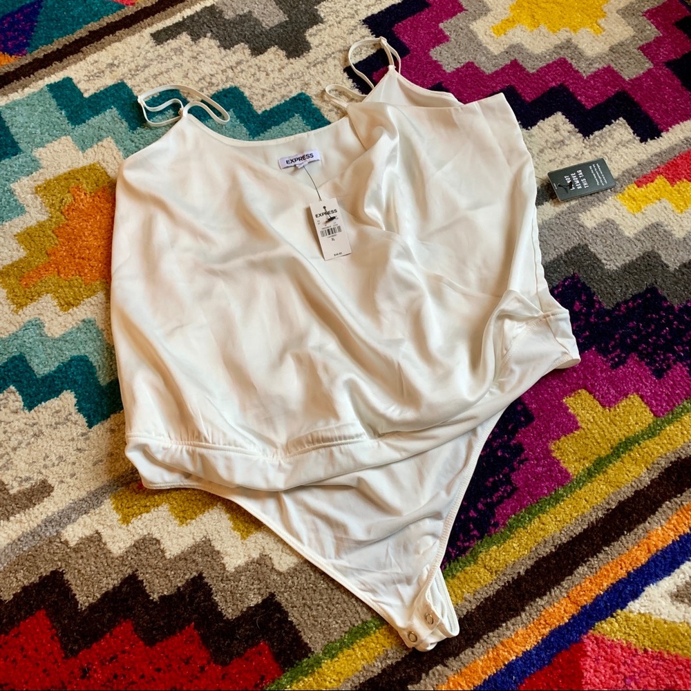 White Faux wrap tank - thong bodysuit